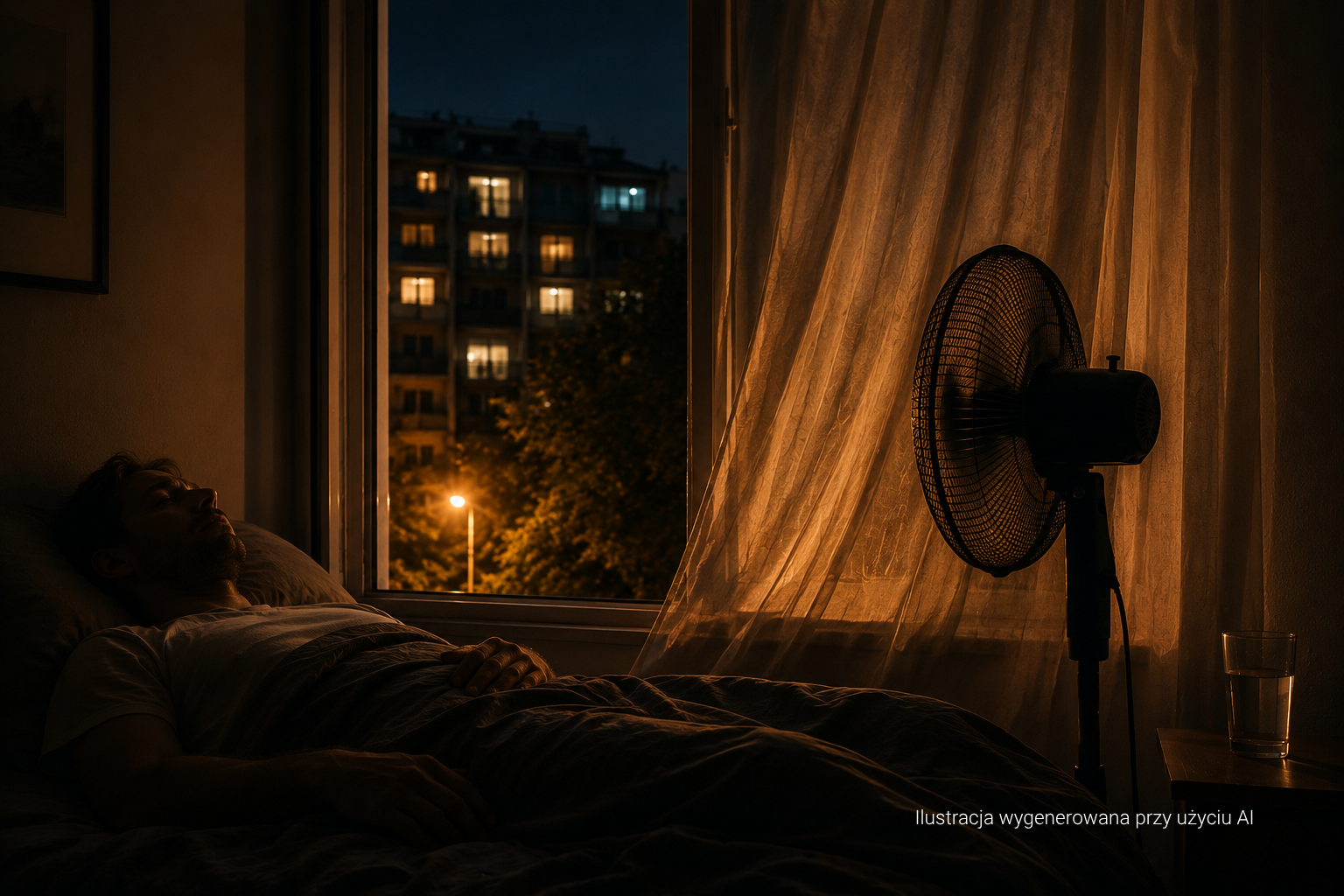 Tropikalna noc w mieście – wysoka temperatura nocą zwiększa parowanie i może pogłębiać problem suszy.